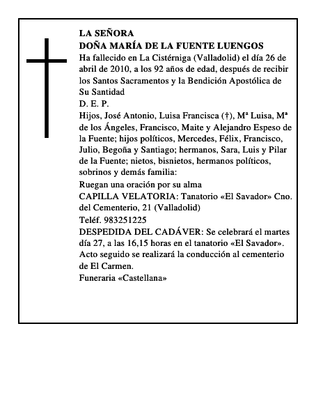 Doña María de la Fuente Luengos