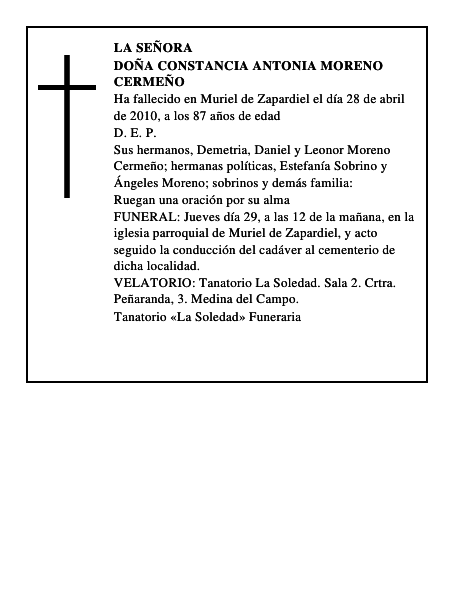 Doña Constancia Antonia Moreno Cermeño