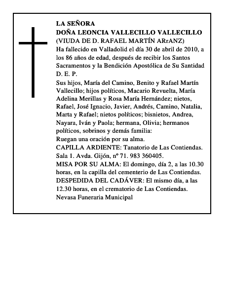 Doña Leoncia Vallecillo Vallecillo