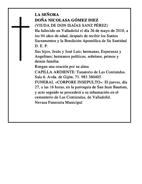 Doña Nicolasa Gómez Diez