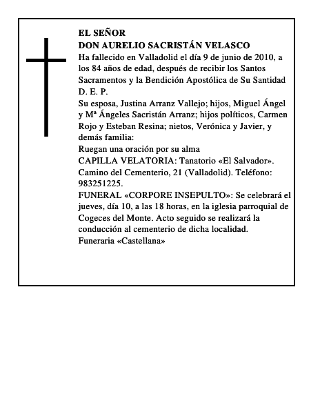 Don Aurelio Sacristán Velasco