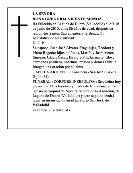 Doña Gregoria Vicente Muñoz
