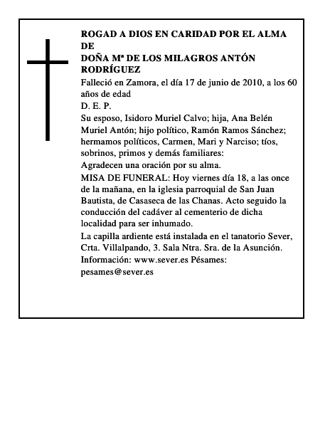 Doña Mª de los Milagros Antón Rodríguez