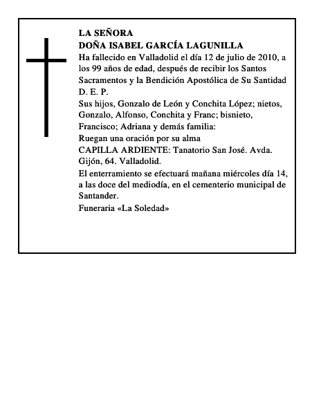 DOÑA ISABEL GARCIA LAGUNILLA