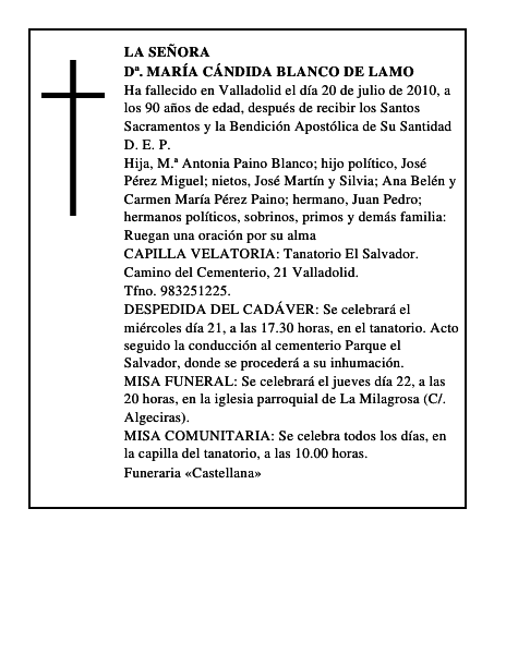 Dª. María Cándida Blanco de Lamo