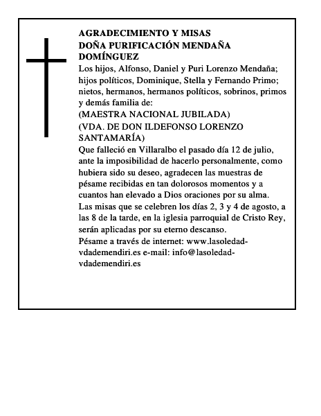 Doña Purificación Mendaña Domínguez