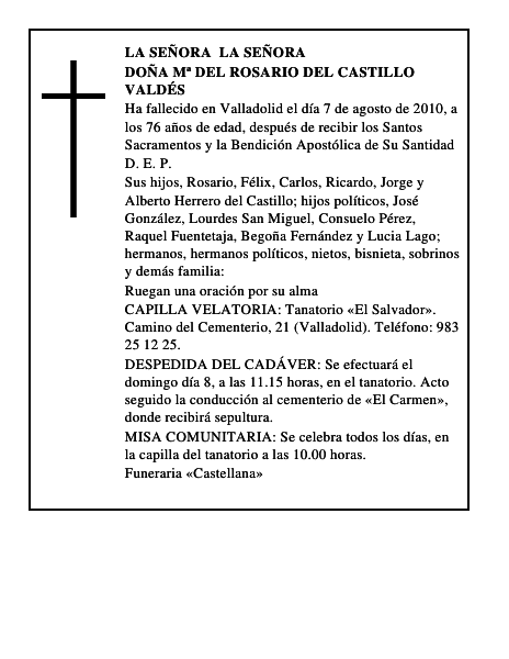 Doña Mª del Rosario del Castillo Valdés