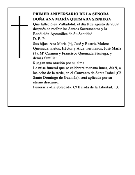 Doña Ana María Quemada Sisniega