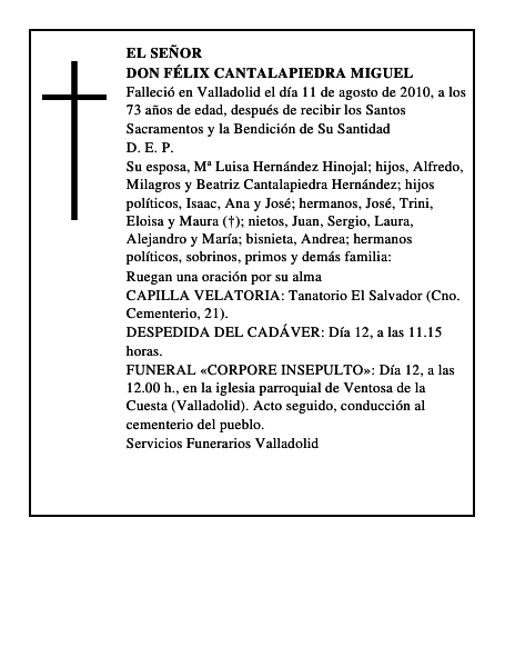 Don Félix Cantalapiedra Miguel
