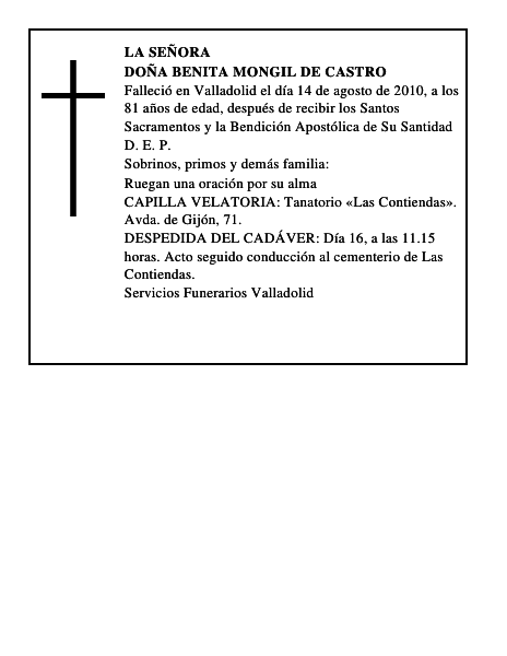 Doña Benita Mongil de Castro