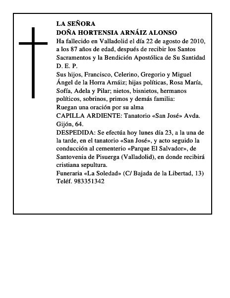 Doña Hortensia Arnáiz Alonso