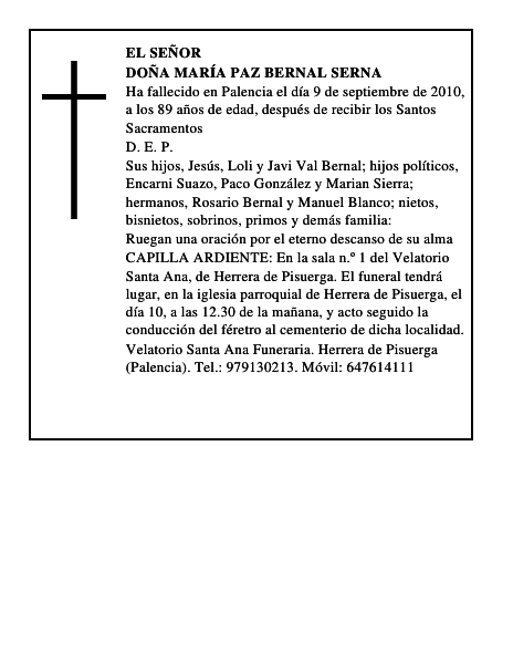 Doña María Paz Bernal Serna