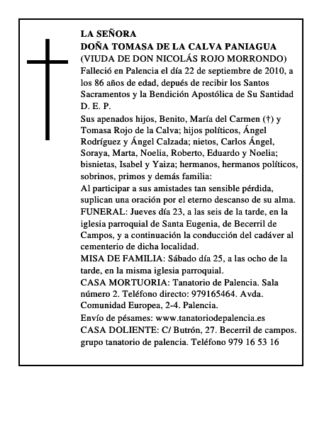 Doña Tomasa de la Calva Paniagua