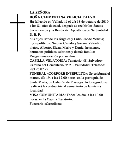 Doña Clementina Velicia Calvo