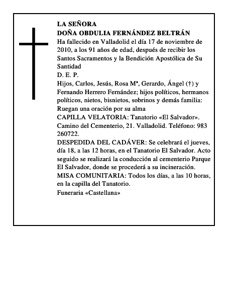 Doña Obdulia Fernández Beltrán