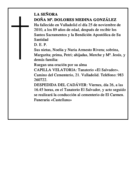Doña Mª. Dolores Medina González