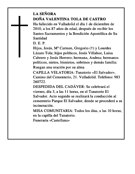 Doña Valentina Tola de Castro