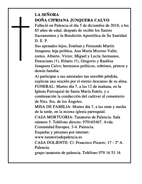 Doña Cipriana Junquera Calvo