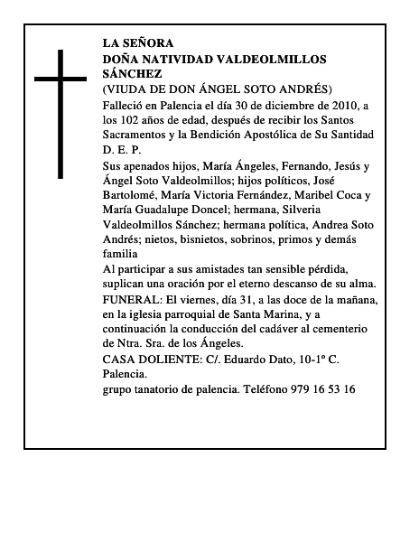 Doña Natividad Valdeolmillos Sánchez
