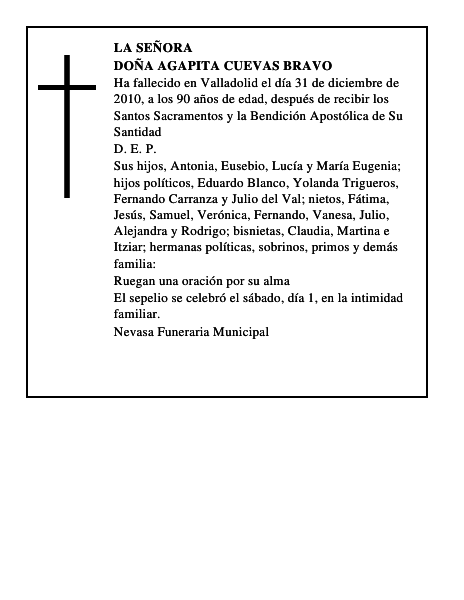 Doña Agapita Cuevas Bravo