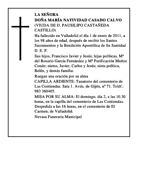 Doña María Natividad Casado Calvo