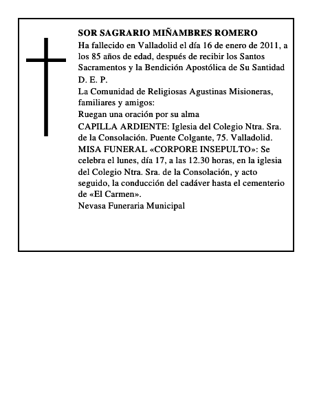 Sor Sagrario Miñambres Romero