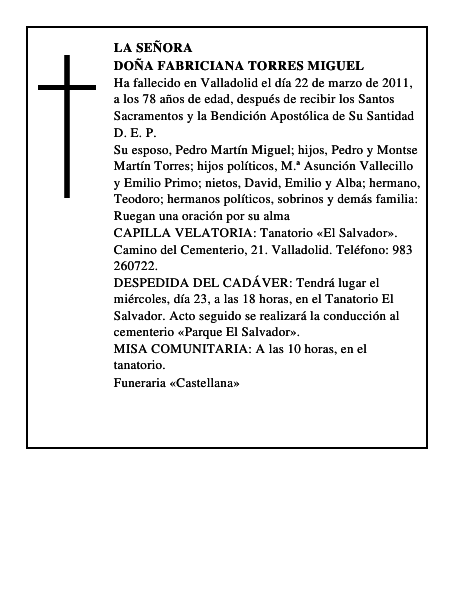 Doña Fabriciana Torres Miguel