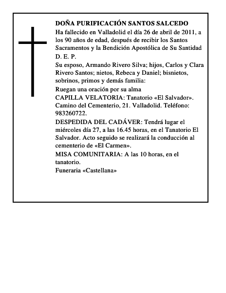 Doña Purificación Santos Salcedo