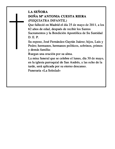 Doña Mª Antonia Cuesta Riera