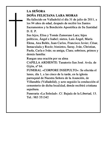 Doña Feliciana Lara Moras
