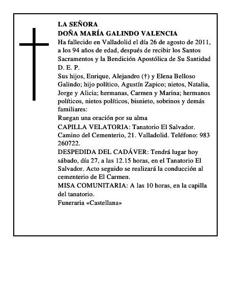 Doña María Galindo Valencia