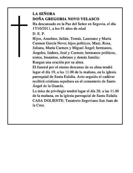 Doña Gregoria Novo Velasco