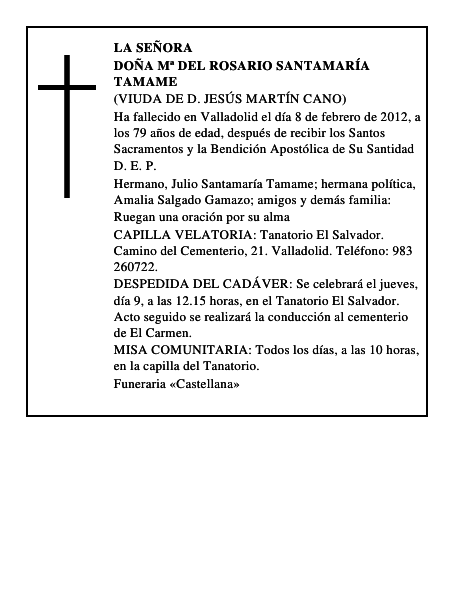 Doña Mª del Rosario Santamaría Tamame