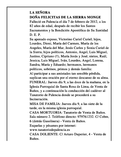 Doña Felicitas de la Sierra Monge