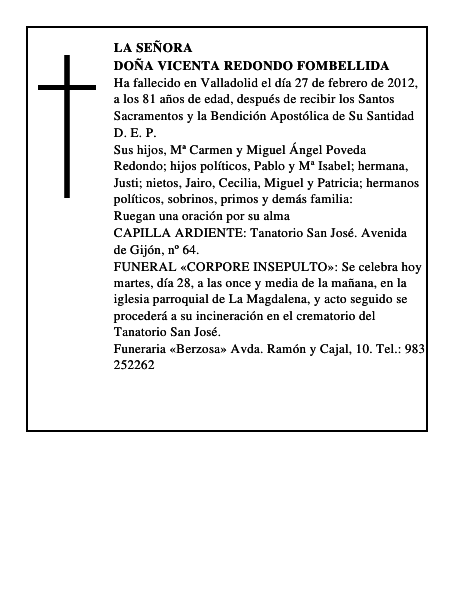 Doña Vicenta Redondo Fombellida