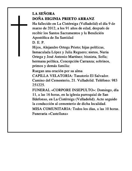 Doña Higinia Prieto Arranz