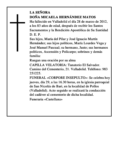 Doña Micaela Hernández Matos