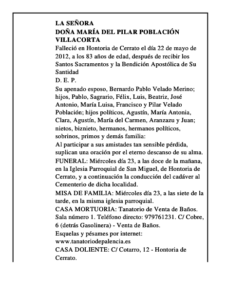 Doña María del Pilar Población Villacorta