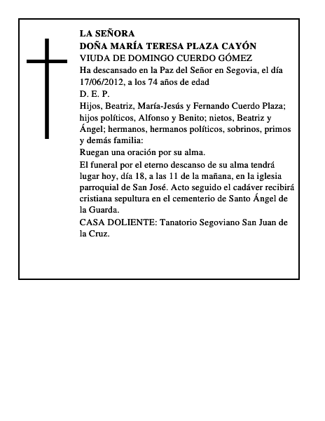 Doña María Teresa Plaza Cayón
