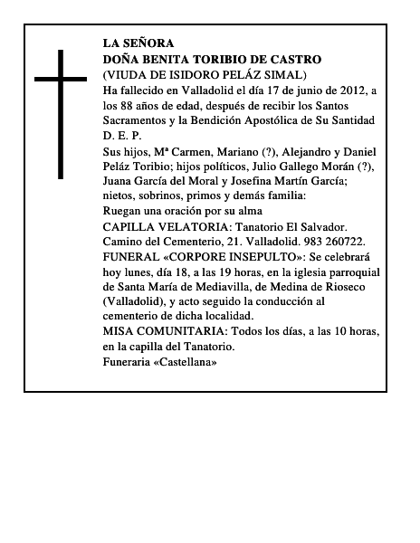 Doña Benita Toribio de Castro