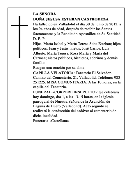 Doña Jesusa Esteban Castrodeza