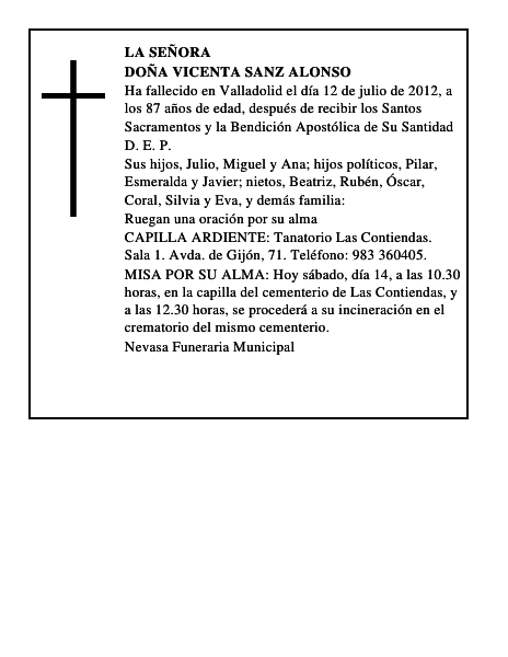 Doña Vicenta Sanz Alonso