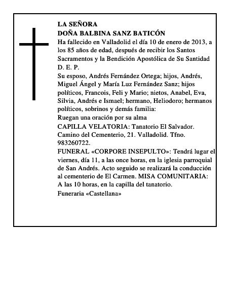 Doña Balbina Sanz Baticón