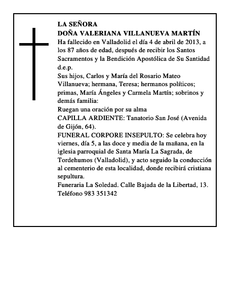 Doña Valeriana Villanueva Martín