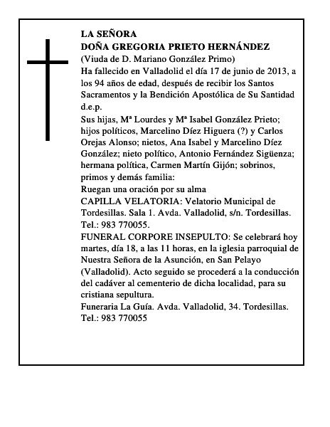 Doña Gregoria Prieto Hernández