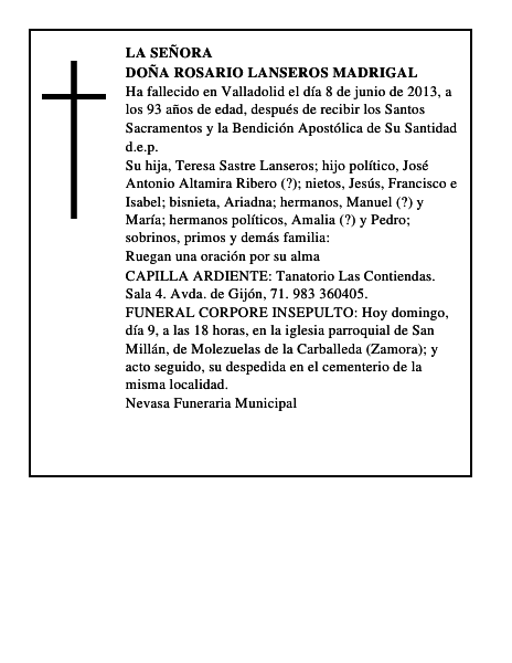 Doña Rosario Lanseros Madrigal