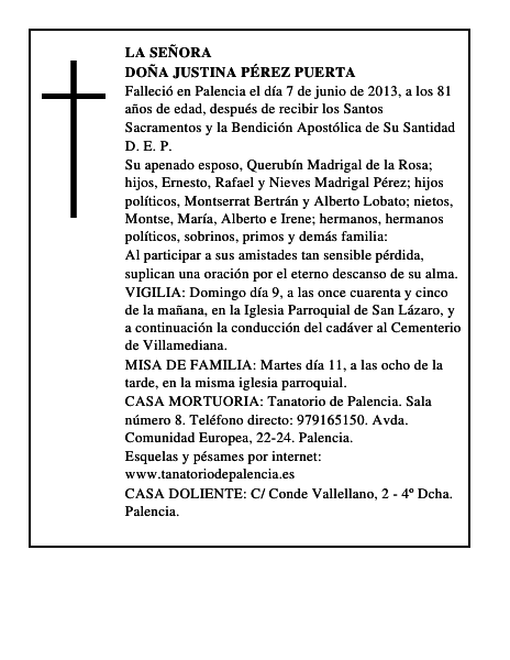 Doña Justina Pérez Puerta