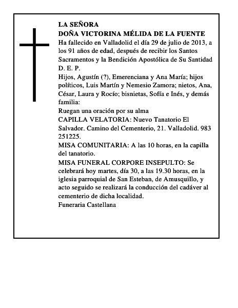 Doña Victorina Mélida de la Fuente