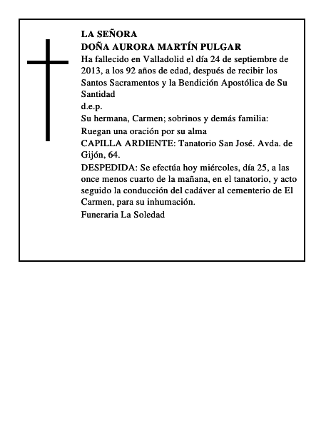 Doña Aurora Martín Pulgar