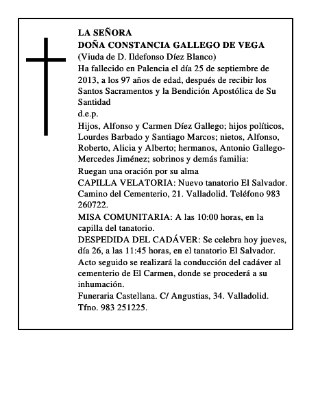 Doña Constancia Gallego de Vega